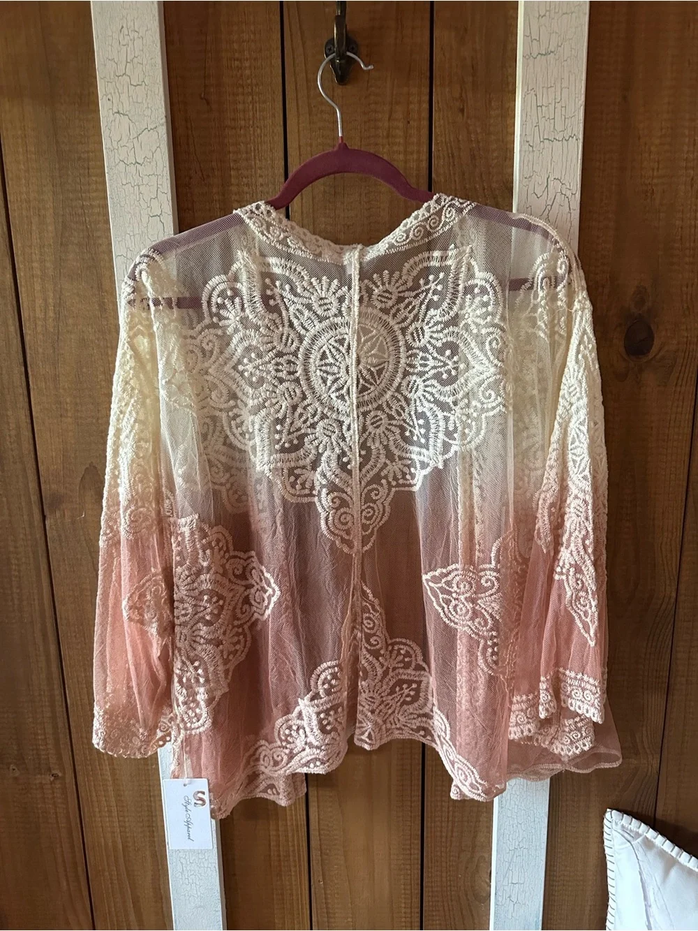 Sheer Lace Kimono Cardigan - Cream to Pink Ombre